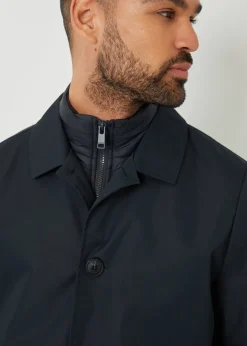 Threadbare Navy Collared Mock Layer Mac Coat