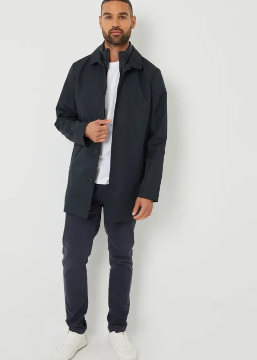 Threadbare Navy Collared Mock Layer Mac Coat