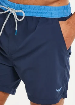 Threadbare Navy Contrast Waistband Swim Shorts