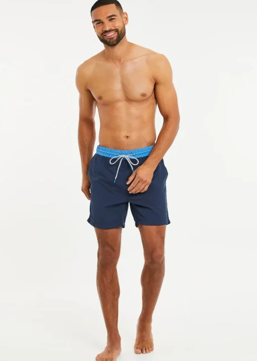Threadbare Navy Contrast Waistband Swim Shorts
