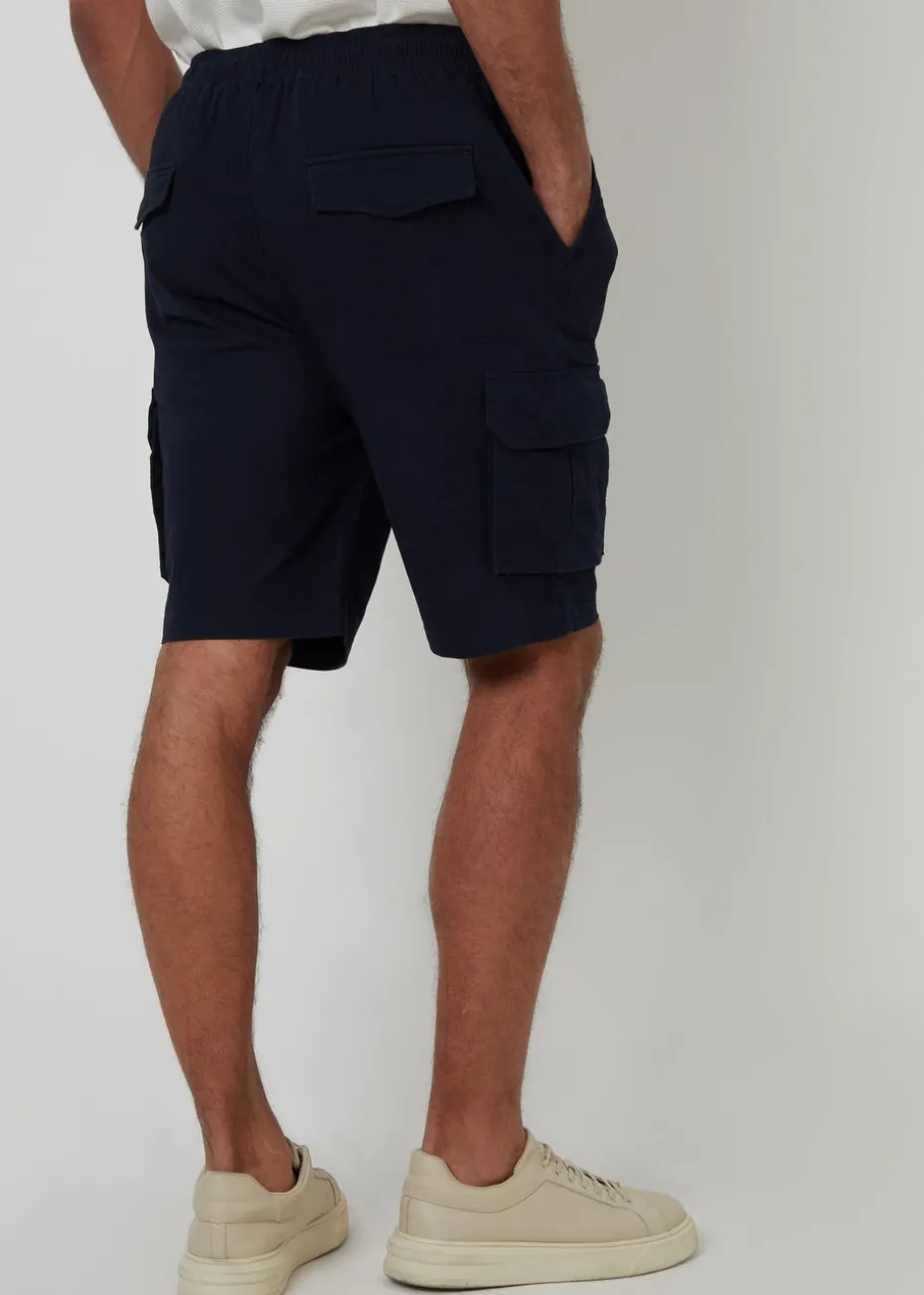Threadbare Navy Cotton Jogger Style Cargo Shorts With Stretch