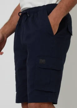 Threadbare Navy Cotton Jogger Style Cargo Shorts With Stretch