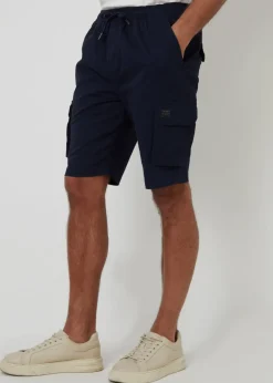 Threadbare Navy Cotton Jogger Style Cargo Shorts With Stretch