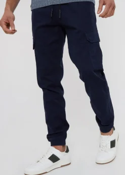 Threadbare Navy Cotton Jogger Style Cargo Trousers With Stretch