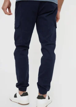 Threadbare Navy Cotton Jogger Style Cargo Trousers With Stretch