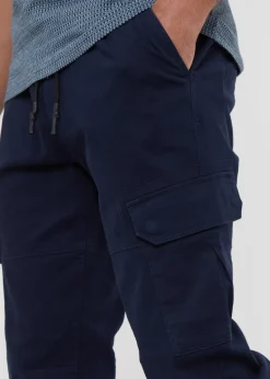 Threadbare Navy Cotton Jogger Style Cargo Trousers With Stretch