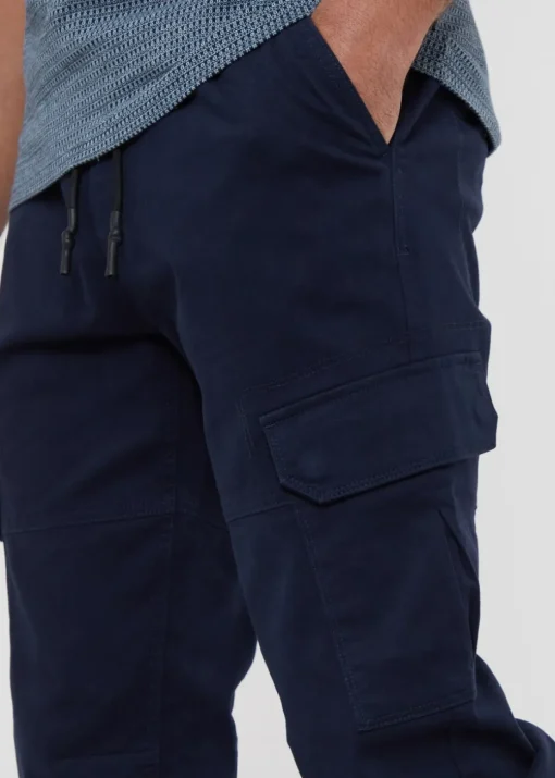 Threadbare Navy Cotton Jogger Style Cargo Trousers With Stretch