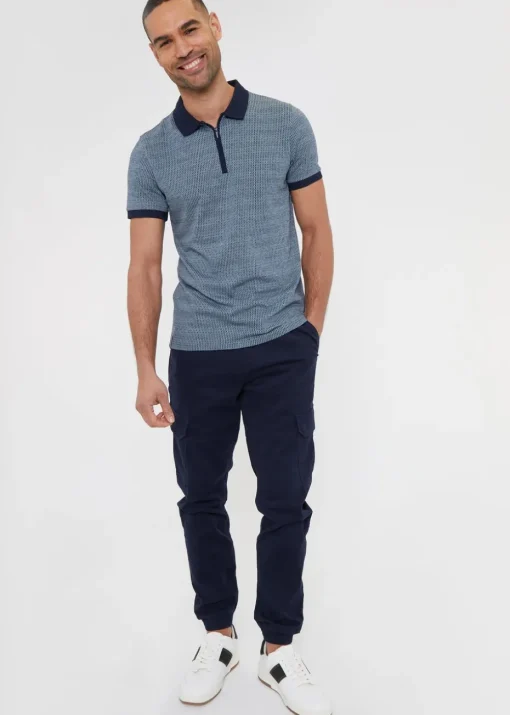 Threadbare Navy Cotton Jogger Style Cargo Trousers With Stretch