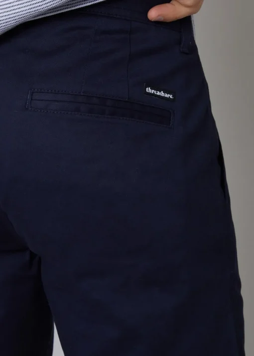 Threadbare Navy Cotton Regular Fit Chino Trousers with Stretch