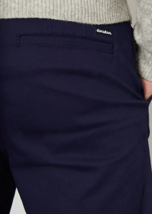 Threadbare Navy Cotton Straight Leg Pleated Chino Trousers With Stretch