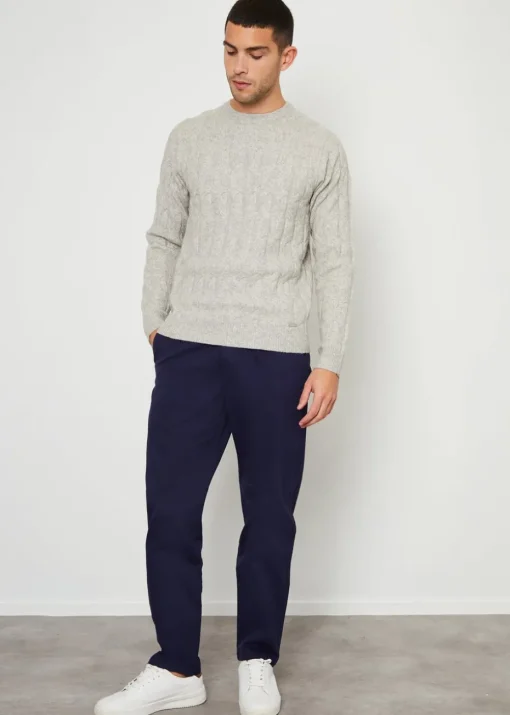 Threadbare Navy Cotton Straight Leg Pleated Chino Trousers With Stretch