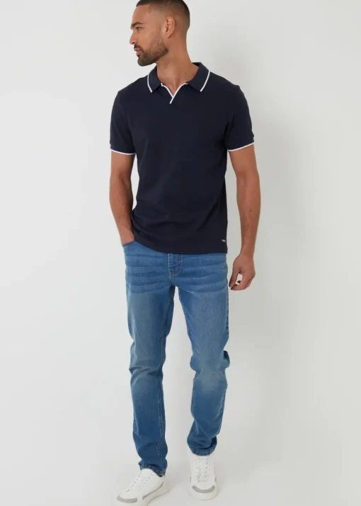 Threadbare Navy Cotton Trophy Neck Polo Shirt