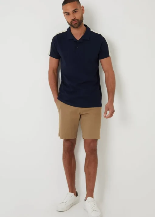 Threadbare Navy Crochet Detail Revere Collar Polo Shirt