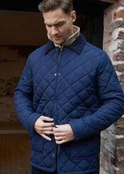 Threadbare Navy Diamond Quilted Patch Pocket Jacket