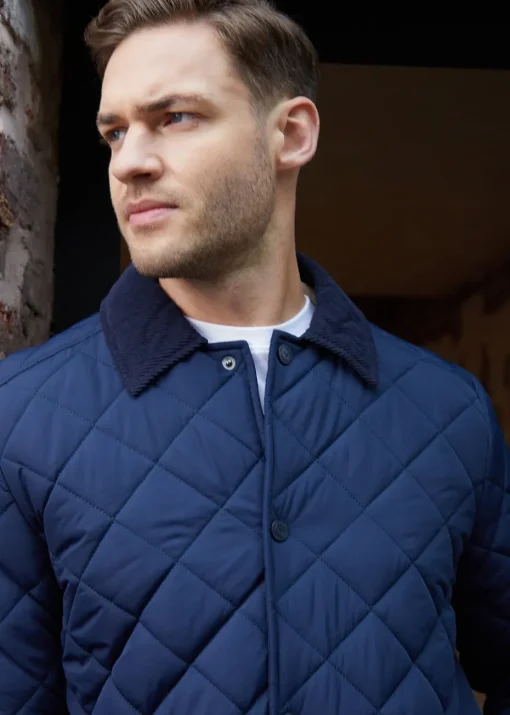 Threadbare Navy Diamond Quilted Patch Pocket Jacket