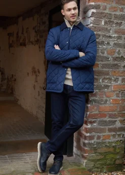 Threadbare Navy Diamond Quilted Patch Pocket Jacket