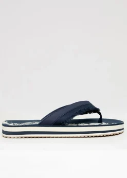 Threadbare Navy Fringe Detail Toe Post Sandals