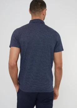 Threadbare Navy Geometric Print Cotton Jersey Polo Shirt