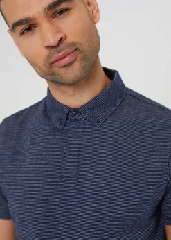 Threadbare Navy Geometric Print Cotton Jersey Polo Shirt