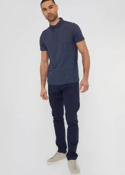 Threadbare Navy Geometric Print Cotton Jersey Polo Shirt