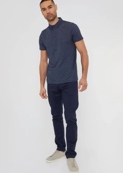 Threadbare Navy Geometric Print Cotton Jersey Polo Shirt