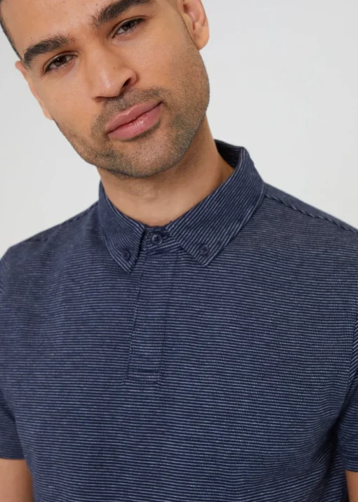 Threadbare Navy Geometric Print Cotton Jersey Polo Shirt
