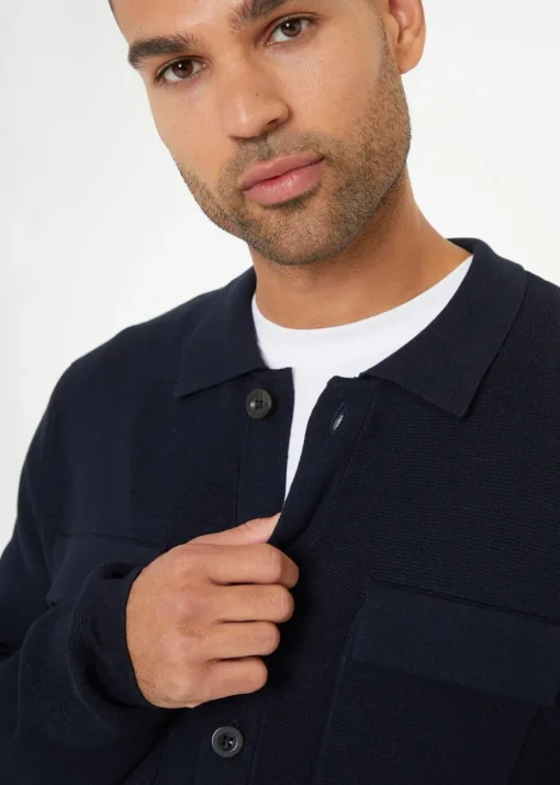 Threadbare Navy Long Sleeve Knitted Shirt