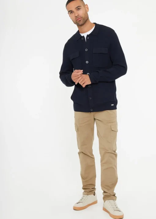 Threadbare Navy Long Sleeve Knitted Shirt