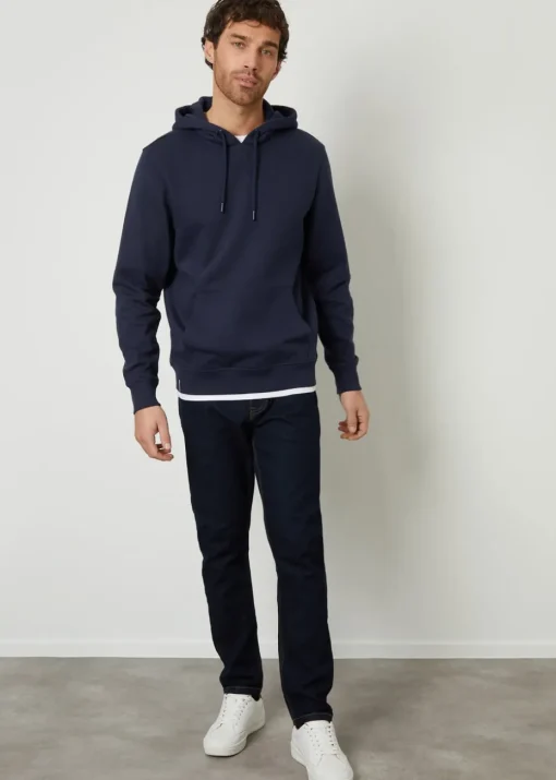 Threadbare Navy Mock T-Shirt Pullover Hoodie