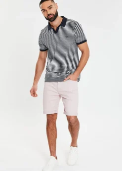Threadbare Navy Open Collar Striped Pique Polo Shirt