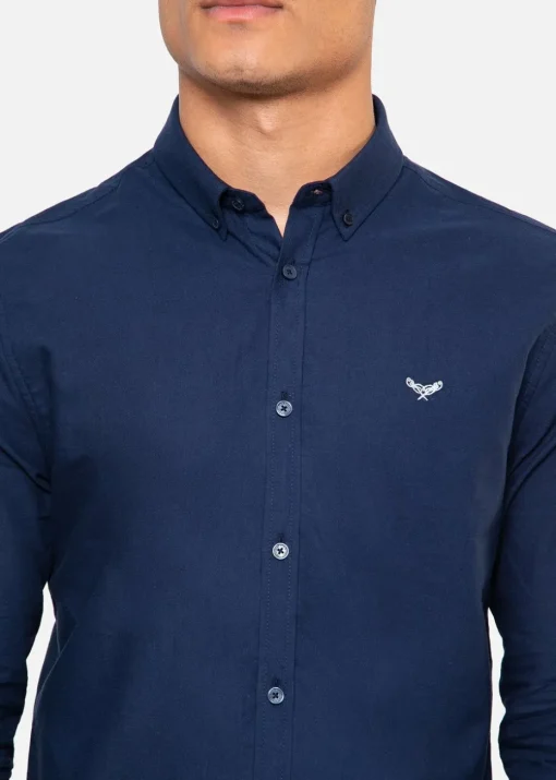 Threadbare Navy Oxford Cotton Long Sleeve Shirt