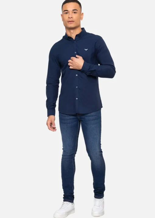 Threadbare Navy Oxford Cotton Long Sleeve Shirt