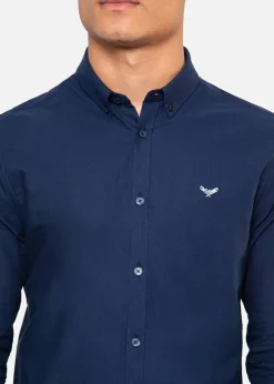 Threadbare Navy Oxford Cotton Long Sleeve Shirt