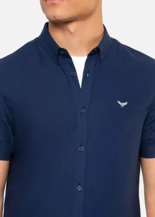Threadbare Navy Oxford Cotton Short Sleeve Shirt