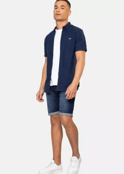 Threadbare Navy Oxford Cotton Short Sleeve Shirt
