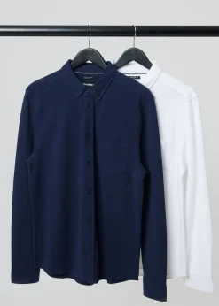 Threadbare Navy 2-Pack Cotton Pique Jersey Long Sleeve Shirts