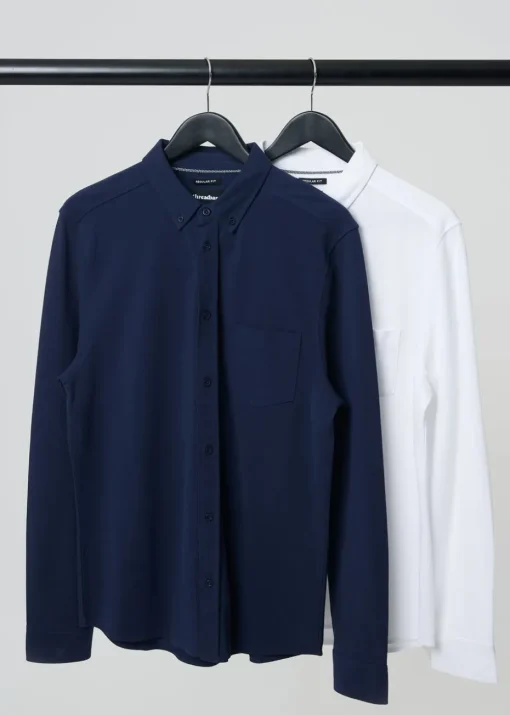 Threadbare Navy 2-Pack Cotton Pique Jersey Long Sleeve Shirts