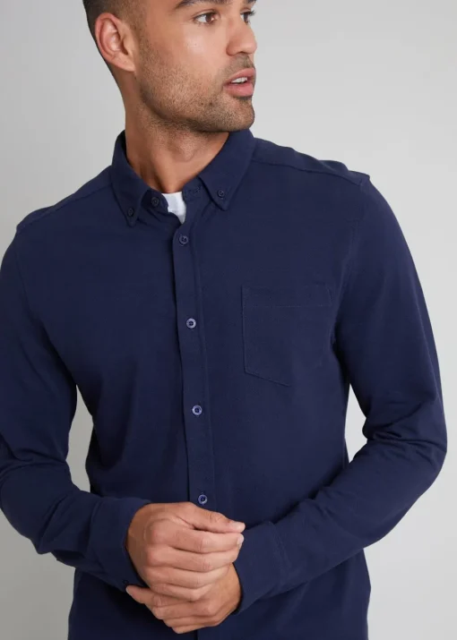 Threadbare Navy 2-Pack Cotton Pique Jersey Long Sleeve Shirts