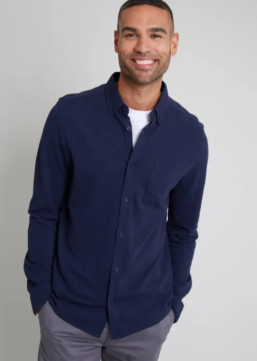 Threadbare Navy 2-Pack Cotton Pique Jersey Long Sleeve Shirts