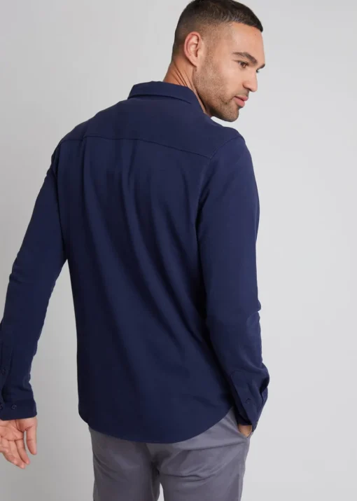 Threadbare Navy 2-Pack Cotton Pique Jersey Long Sleeve Shirts
