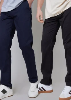 Threadbare Navy 2-Pack Regular Fit Cotton Chino Trousers With Stretch