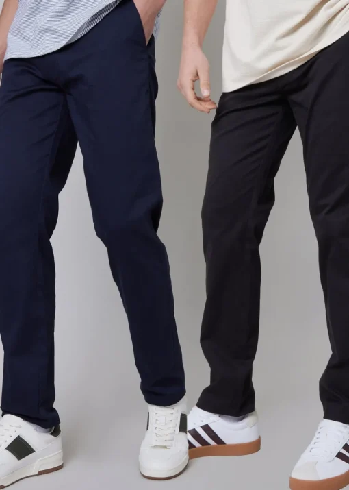 Threadbare Navy 2-Pack Regular Fit Cotton Chino Trousers With Stretch