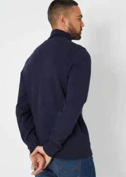 Threadbare Navy Pique Quarter Zip Funnel Neck Sweatshirt