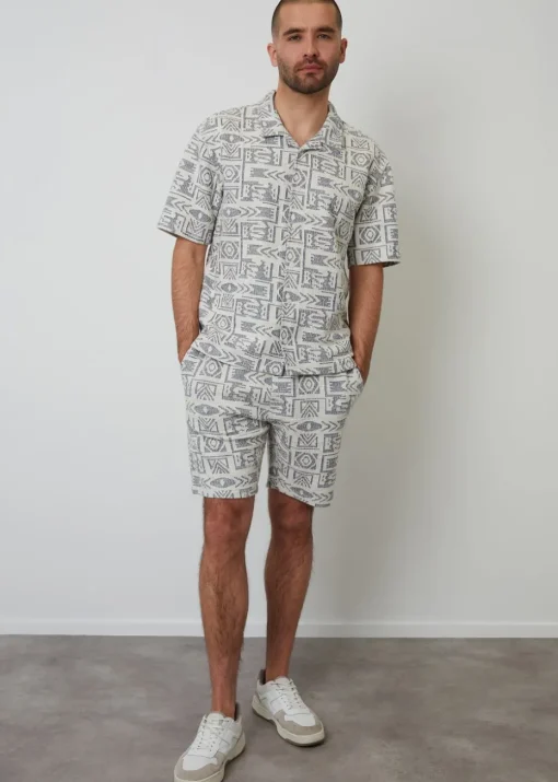 Threadbare Navy Printed Textured Relaxed Fit Short Sleeve Shirt