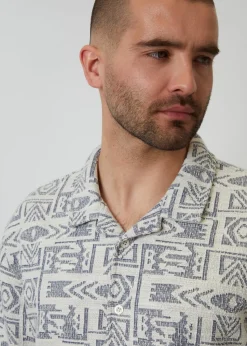 Threadbare Navy Printed Textured Relaxed Fit Short Sleeve Shirt
