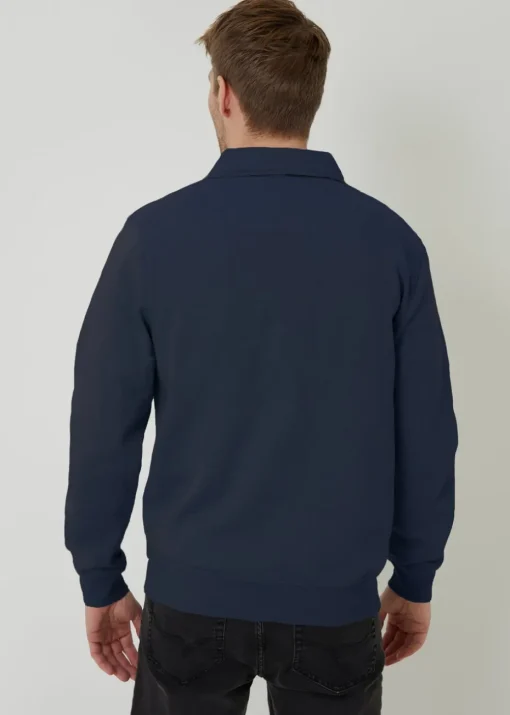 Threadbare Navy Quarter Zip Collared Sweatshirt