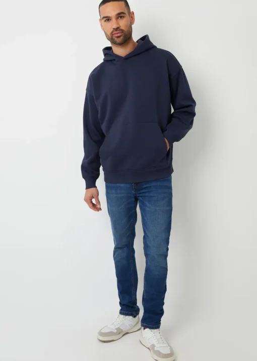Threadbare Navy Relaxed Fit Pullover Hoodie