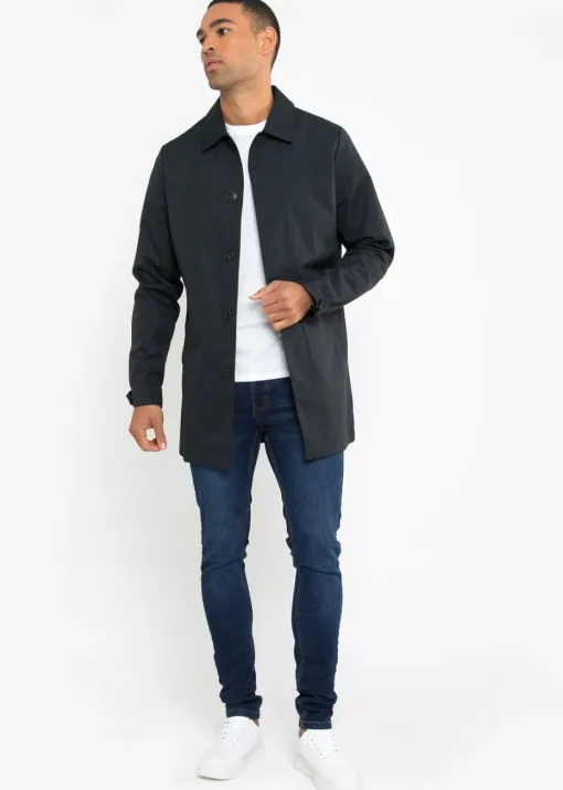 Threadbare Navy Showerproof Longline Tailored Mac