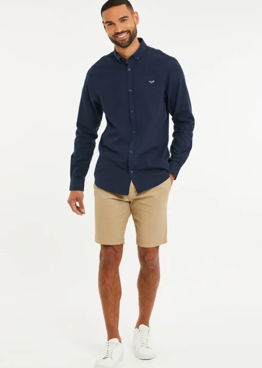 Threadbare Navy Slim Fit Linen Blend Long Sleeve Shirt