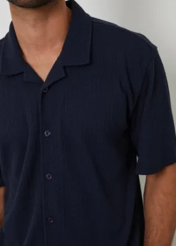 Threadbare Navy Textured Relaxed Fit Short Sleeve Shirt